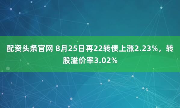 配资头条官网 8月25日再22转债上涨2.23%，转股溢价率3.02%